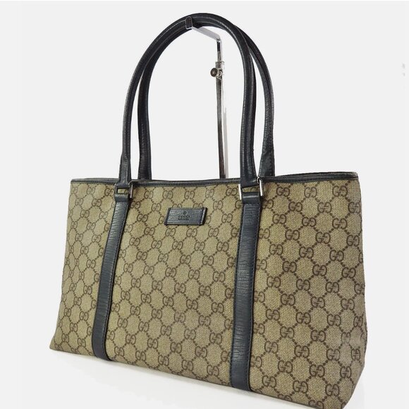 Auth GUCCI Brown GG PVC Canvas Supreme and Blue Leather Tote Bag Purse - Picture 1 of 14